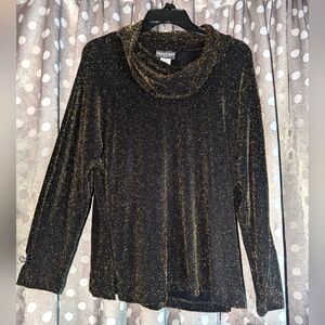 NOTATIONS Stretch Black & Gold Metallic Turtleneck L NWT